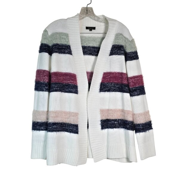 Verve Ami Sweaters - Verve Ami Open Cardigan Sweater Womens Extra Large Striped Fuzzy Knit Cozy Boho